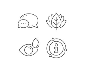 Eye drops line icon. Chat bubble, info sign elements. Oculist clinic sign. Optometry vision symbol. Linear eye drops outline icon. Information bubble. Vector