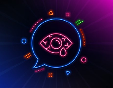 Ð¡onjunctivitis eye line icon. Neon laser lights. Oculist clinic sign. Optometry vision symbol. Glow laser speech bubble. Neon lights chat bubble. Banner badge with Ð¡onjunctivitis eye icon. Vector