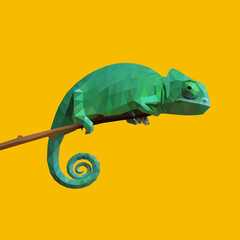 Chameleon on a stick. Low poly design. Vector, EPS 10 - obrazy, fototapety, plakaty