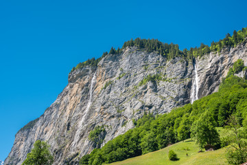 Staubbach Falls in Lauterbrunnen Valley in Lauterbrunnen
