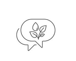 Plants watering line icon. Chat bubble design. Leaves dew sign. Environmental care symbol. Outline concept. Thin line plants watering icon. Vector