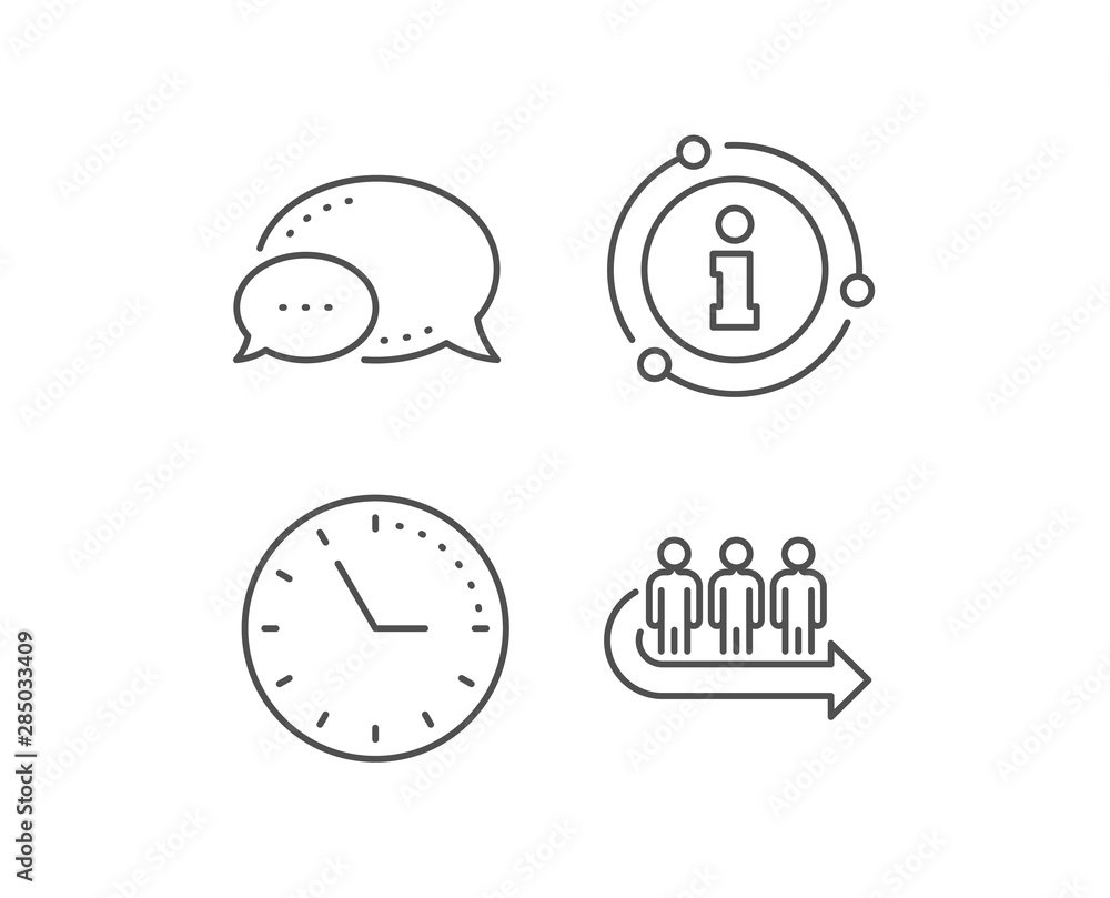 Poster queue line icon. chat bubble, info sign elements. people waiting sign. direction arrow symbol. linea