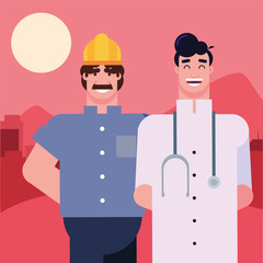 flat design people happy labor day