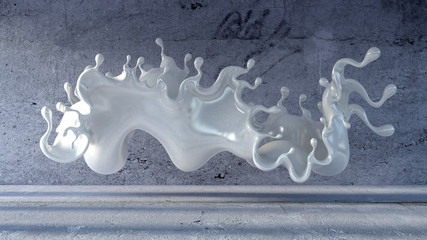 A splash of thick white liquid on a grunge background. 3d illustration, 3d rendering.