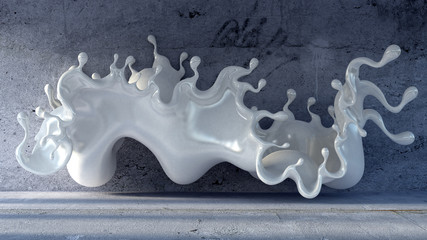 A splash of thick white liquid on a grunge background. 3d illustration, 3d rendering.