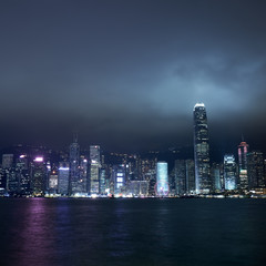 Fototapeta na wymiar Hong Kong skyline at night. Square cropping.