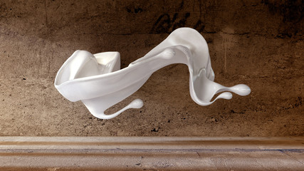 A splash of thick white liquid on a grunge background. 3d illustration, 3d rendering.