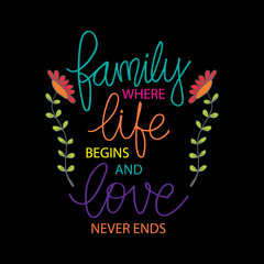 Family where life begins and love never ends. Inspirational quote