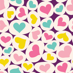 Cute hearts in ovals. Seamless vector pattern with hearts and ellipses.