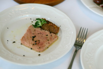 beautiful serving of dishes on the festive table