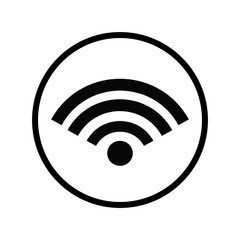 Vector silhouette of wifi on white background. Symbol of wireless,network,signal,internet. Logo in round frame.