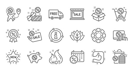 Discount line icons. Shopping, Sale and New. Hot offer linear icon set. Quality line set. Vector