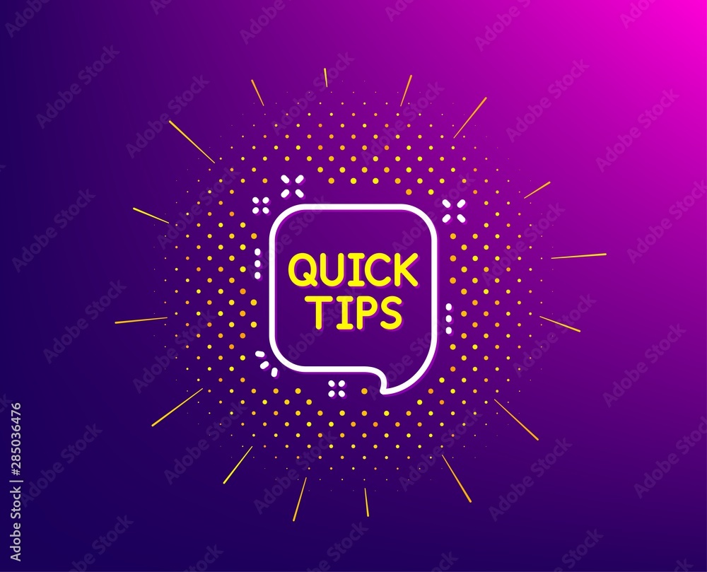 Poster quick tips line icon. halftone pattern. helpful tricks speech bubble sign. gradient background. quic