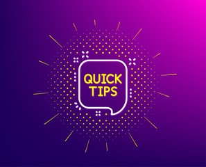 Quick tips line icon. Halftone pattern. Helpful tricks speech bubble sign. Gradient background. Quick tips line icon. Yellow halftone pattern. Vector