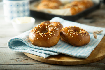 Homemade bagles with sesame seeds
