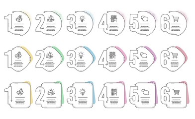 Megaphone box, Market sale and Energy line icons set. Infographic timeline. Chemistry lab, Messenger and Parking place signs. Brand marketing, Customer buying, Lightbulb. Laboratory. Vector