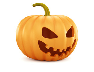 Scary Halloween pumpkin lantern with a candle inside. 3d render.
