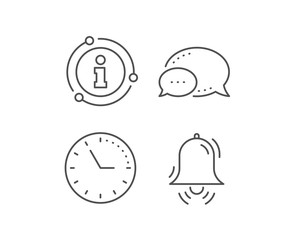 Clock bell line icon. Chat bubble, info sign elements. Alarm sign. Linear clock bell outline icon. Information bubble. Vector