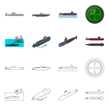 Isolated object of war and ship logo. Set of war and fleet vector icon for stock.