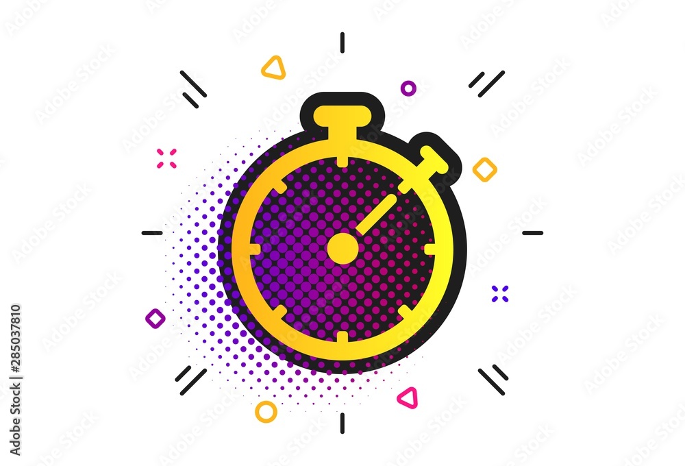 Poster timer sign icon. halftone dots pattern. stopwatch symbol. classic flat timer icon. vector