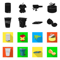 Vector design of refuse and junk symbol. Collection of refuse and waste stock vector illustration.