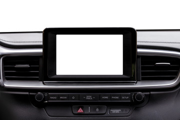 The dashboard of a modern car with the computer screen on blank