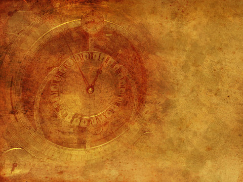 Vintage Steampunk clock background, old dark retro canvas paper map © magerram