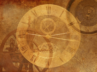 Fototapeta na wymiar Vintage Steampunk clock background, old dark retro canvas paper map