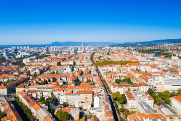 Zagreb, capital of Croatia, old city center down town aerial view from drone