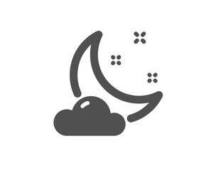 Moon with cloud sign. Night weather icon. Sleep symbol. Classic flat style. Simple night weather icon. Vector