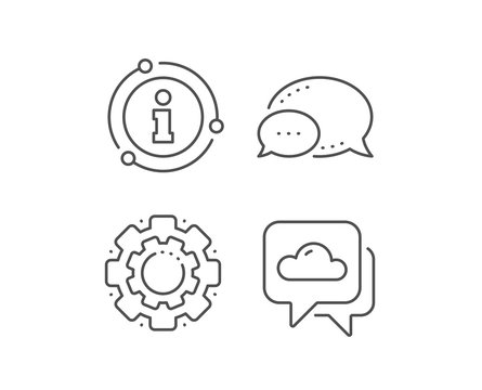 Weather forecast line icon. Chat bubble, info sign elements. Clouds sign. Cloudy sky symbol. Linear weather forecast outline icon. Information bubble. Vector