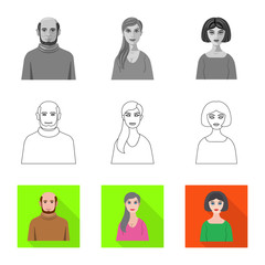 Isolated object of hairstyle and profession icon. Set of hairstyle and character stock symbol for web.
