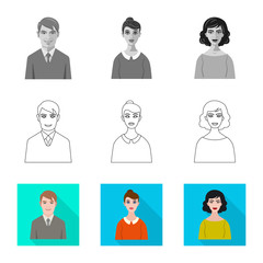 Isolated object of hairstyle and profession icon. Set of hairstyle and character vector icon for stock.