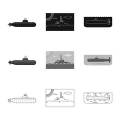 Vector design of war and ship symbol. Collection of war and fleet stock vector illustration.
