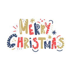 Merry Christmas wish quote hand drawn black lettering. Xmas slogan, phrase isolated clipart. Stylized sketch typography. Winter holiday banner, poster, greeting card vector design element.