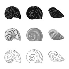 Vector illustration of animal and decoration icon. Set of animal and ocean stock vector illustration.