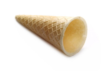 Empty ice cream cone isolated on white