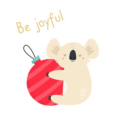 Christmas card with cute koala. Holiday greetings