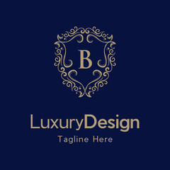 Premium monogram letter B initials ornate signature logotype. B Letter Gold luxury vintage monogram floral decorative logo
