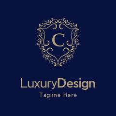Premium monogram letter C initials ornate signature logotype. C Letter Gold luxury vintage monogram floral decorative logo