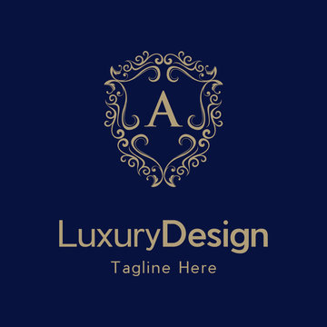 Premium monogram letter A initials ornate signature logotype. A Letter Gold luxury vintage monogram floral decorative logo