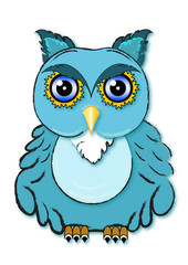 Illustration of a small wise owl, vector object Isolated.
