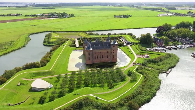 Castle Muiderslot from the air nearby Amsterdam, the Netherlands