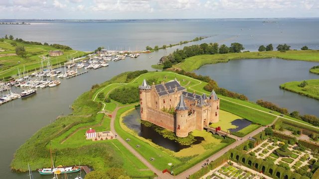 Castle Muiderslot from the air nearby Amsterdam, the Netherlands
