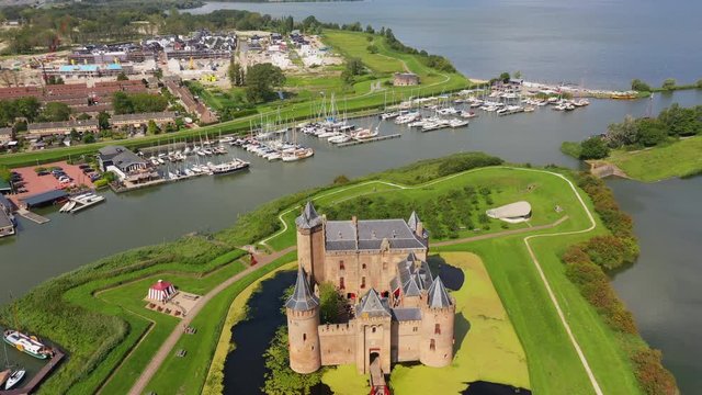 Castle Muiderslot from the air nearby Amsterdam, the Netherlands