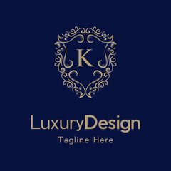Premium monogram letter K initials ornate signature logotype. K Letter Gold luxury vintage monogram floral decorative logo