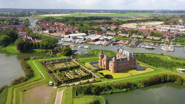 Castle Muiderslot from the air nearby Amsterdam, the Netherlands