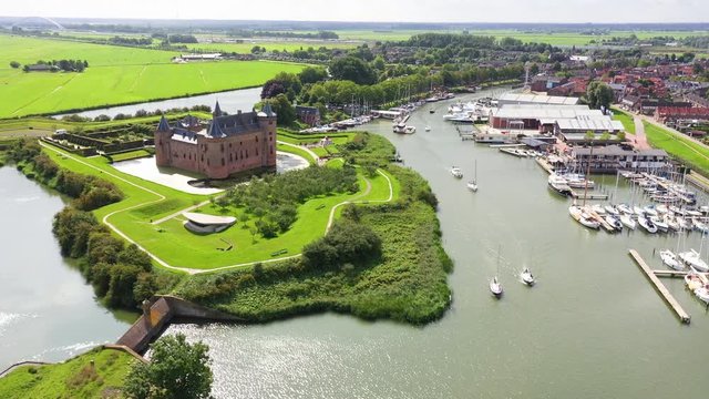 Castle Muiderslot from the air nearby Amsterdam, the Netherlands