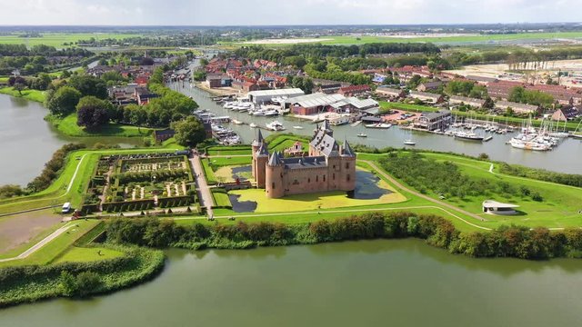 Castle Muiderslot from the air nearby Amsterdam, the Netherlands