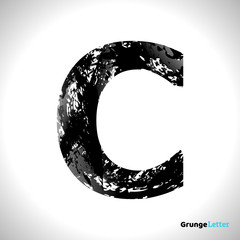 Grunge Vector Letter C. Black Font Sketch Style Symbol